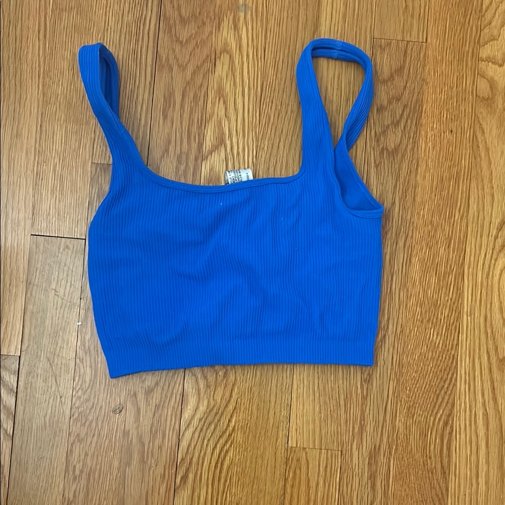 Blue Ribbed Crop Top